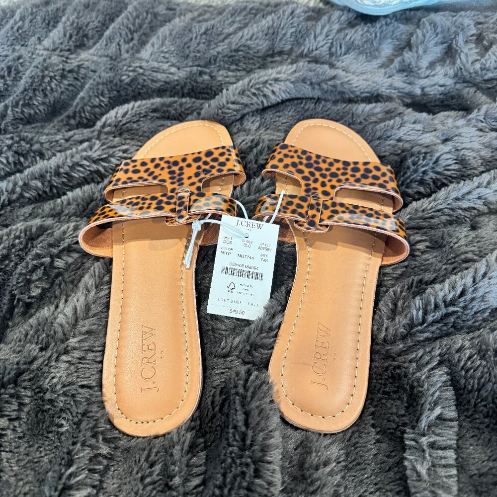 J.Crew Leopard Slide Sandals Size 7 NWT | Animal Print Flat Slides